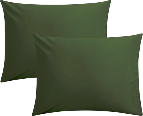 FLXXIE Pillow Cases - Soft Microfiber Standard Size Pillow Covers | Wrinkle & Stain Resistant, 2-Piece Set, Olive Green 20x26