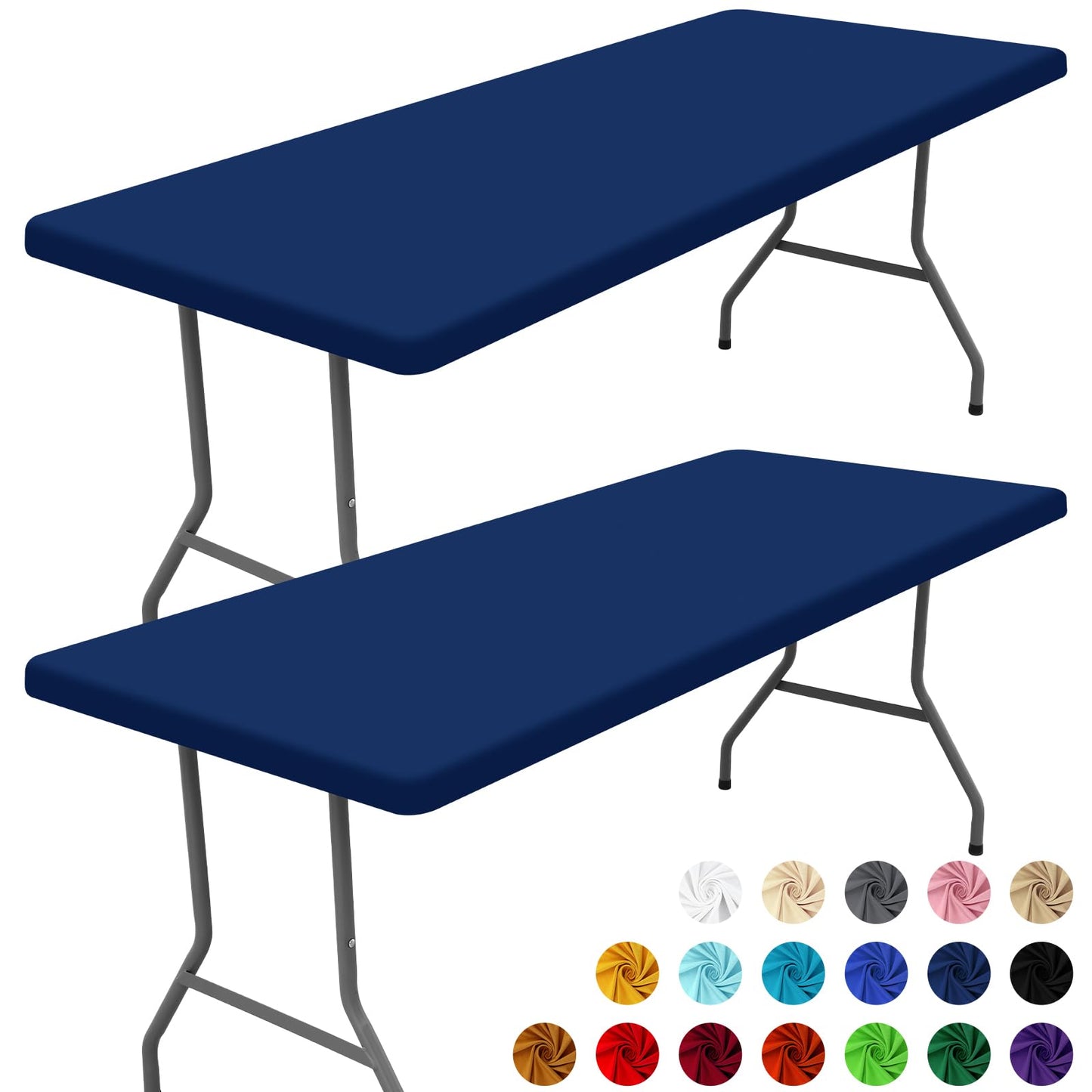 Moosfor Spandex 6 Foot Rectangle Table Cloth 2 Pack, Elastic Fitted Tablecloths for Picnic, Stretch Washable Patio Table Cover for Outdoor, Camping, Banquet and Parties (Navy, 30"x72")