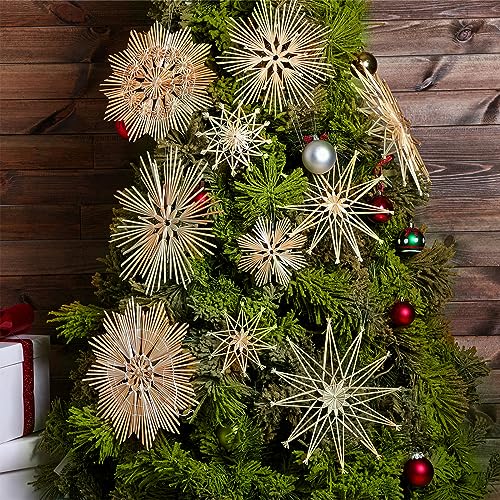 Gerrii 11 Pcs Straw Snowflake Ornaments Christmas Tree Set with LED Lights