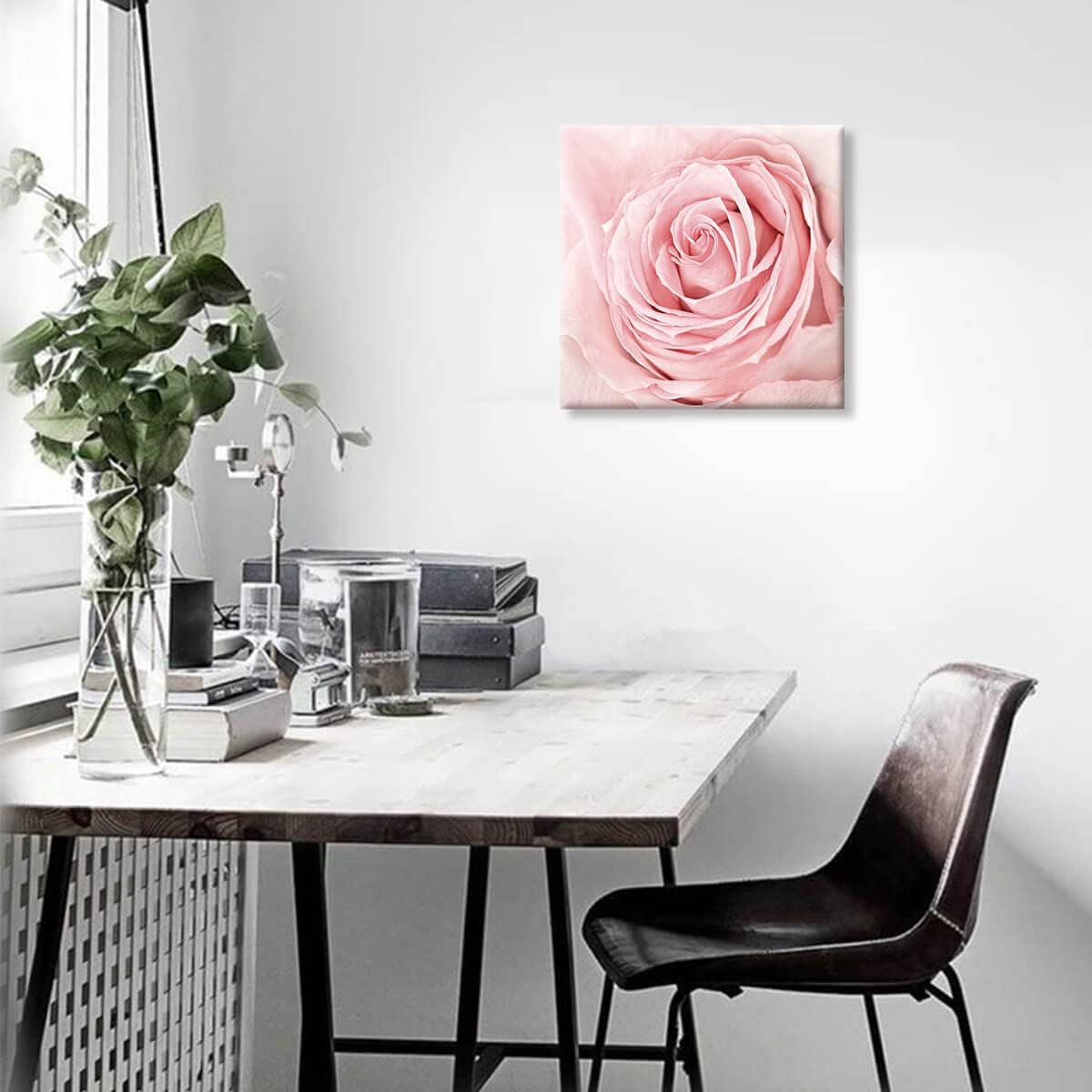 Blush Pink Rose Canvas Wall Art - 20x20 inches, Perfect for Bedroom or Bathroom, Aesthetic Pink Floral Wall Picture
