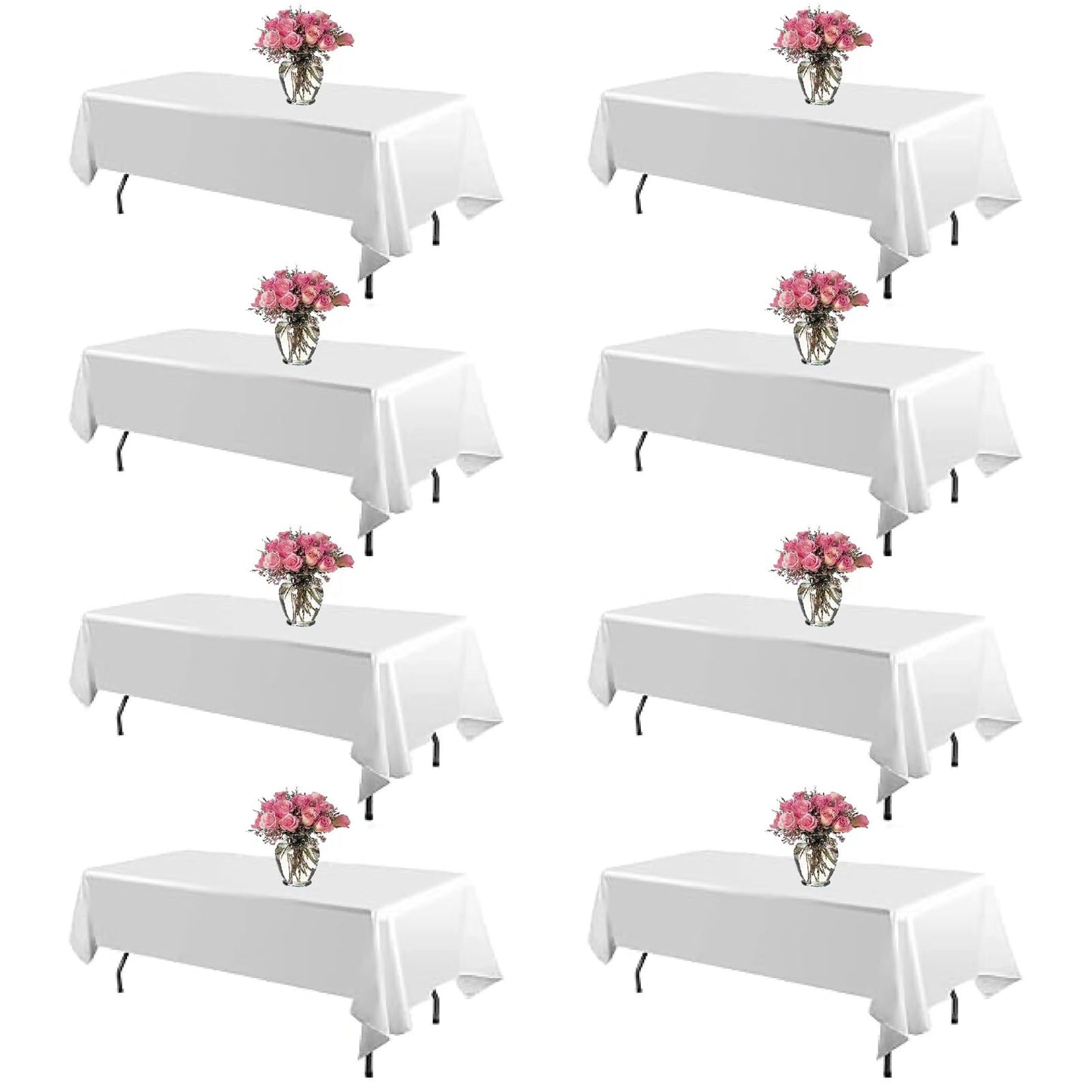 RAINISH 8 Pack White Table Cloth 60 x 102 Inch Polyester tablecloths for 6 Foot Rectangle Tables, Stain and Wrinkle Resistant Washable Fabric White Table Covers for Parties, Wedding, Banquet, Dining