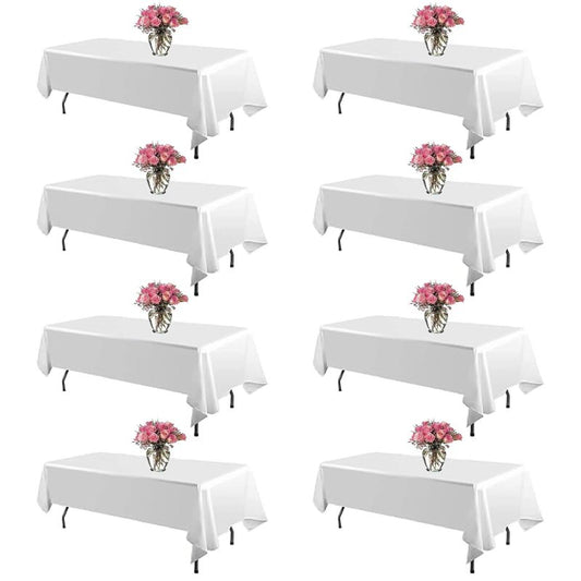 RAINISH 8 Pack White Table Cloth 60 x 102 Inch Polyester tablecloths for 6 Foot Rectangle Tables, Stain and Wrinkle Resistant Washable Fabric White Table Covers for Parties, Wedding, Banquet, Dining