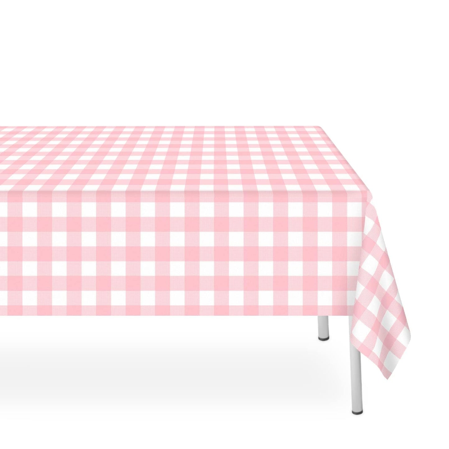 LIKAJON 2 Pack Pink and White Checkered Tablecloth, Pink Plastic Table Cloths for Parties Disposable, 54x108 in Waterproof Rectangular Pink Gingham Camping Tablecloth for Birthday, Party, Baby Shower