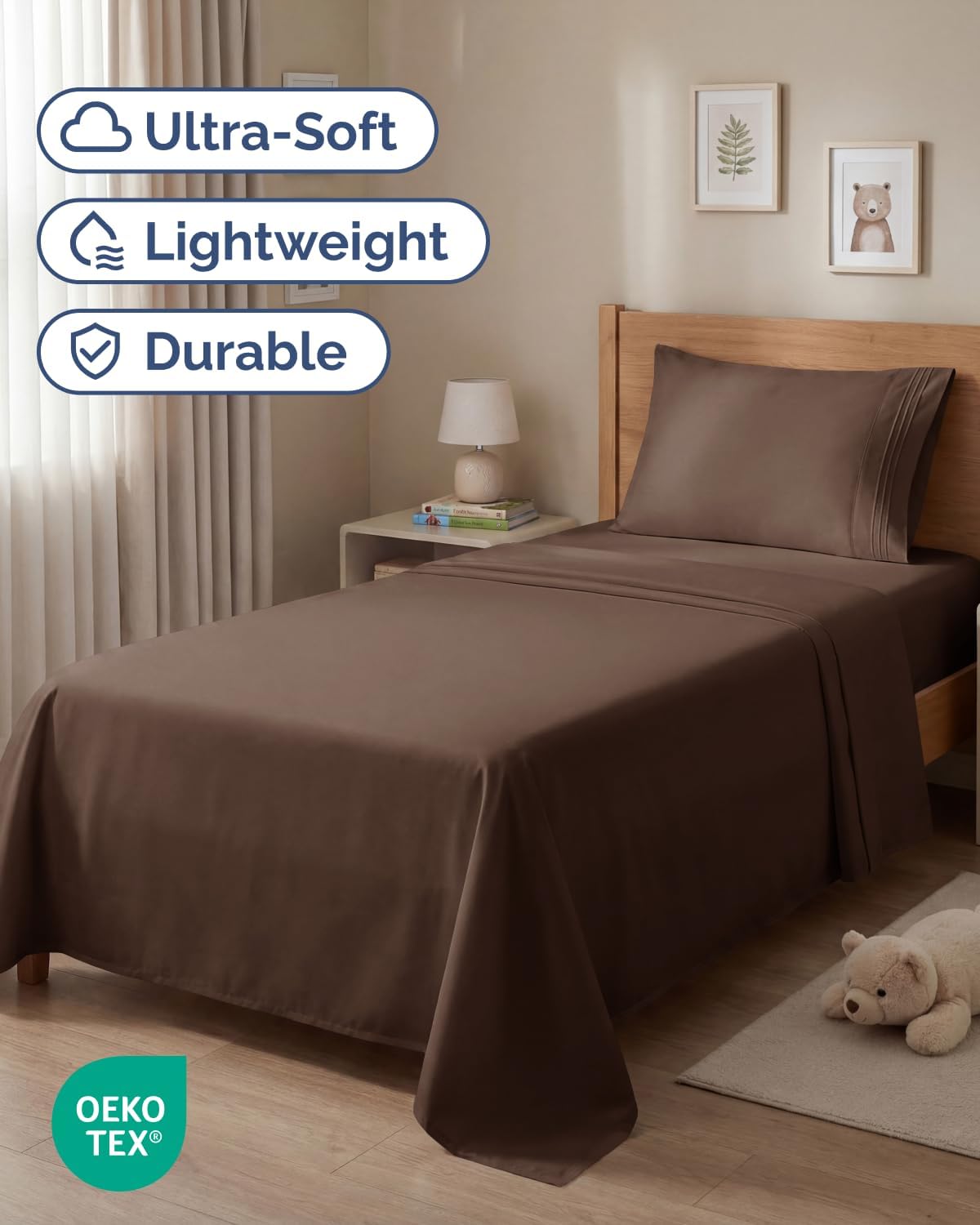 Skiennix Twin Size 3 Piece Sheet Set - Ultra-Soft Cooling Bedding with Deep Pockets - Luxury Hotel Quality - Brown