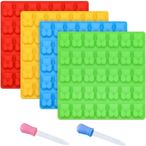 CAKETIME Gummy Bear Molds - 1 Inch Silicone Candy Molds, 4 Pack, LFGB Approved Food Grade Quality