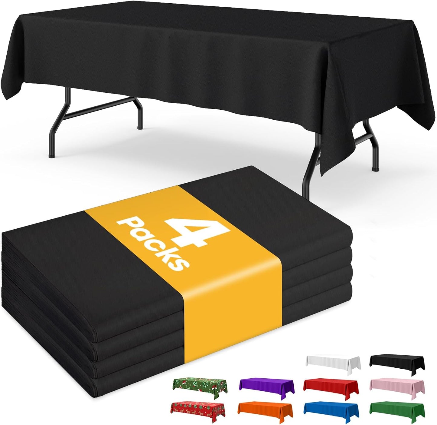 Niuara Black Plastic Tablecloth - 4 Pack | 54" x 108" Rectangle Disposable Cover for Parties & Gatherings