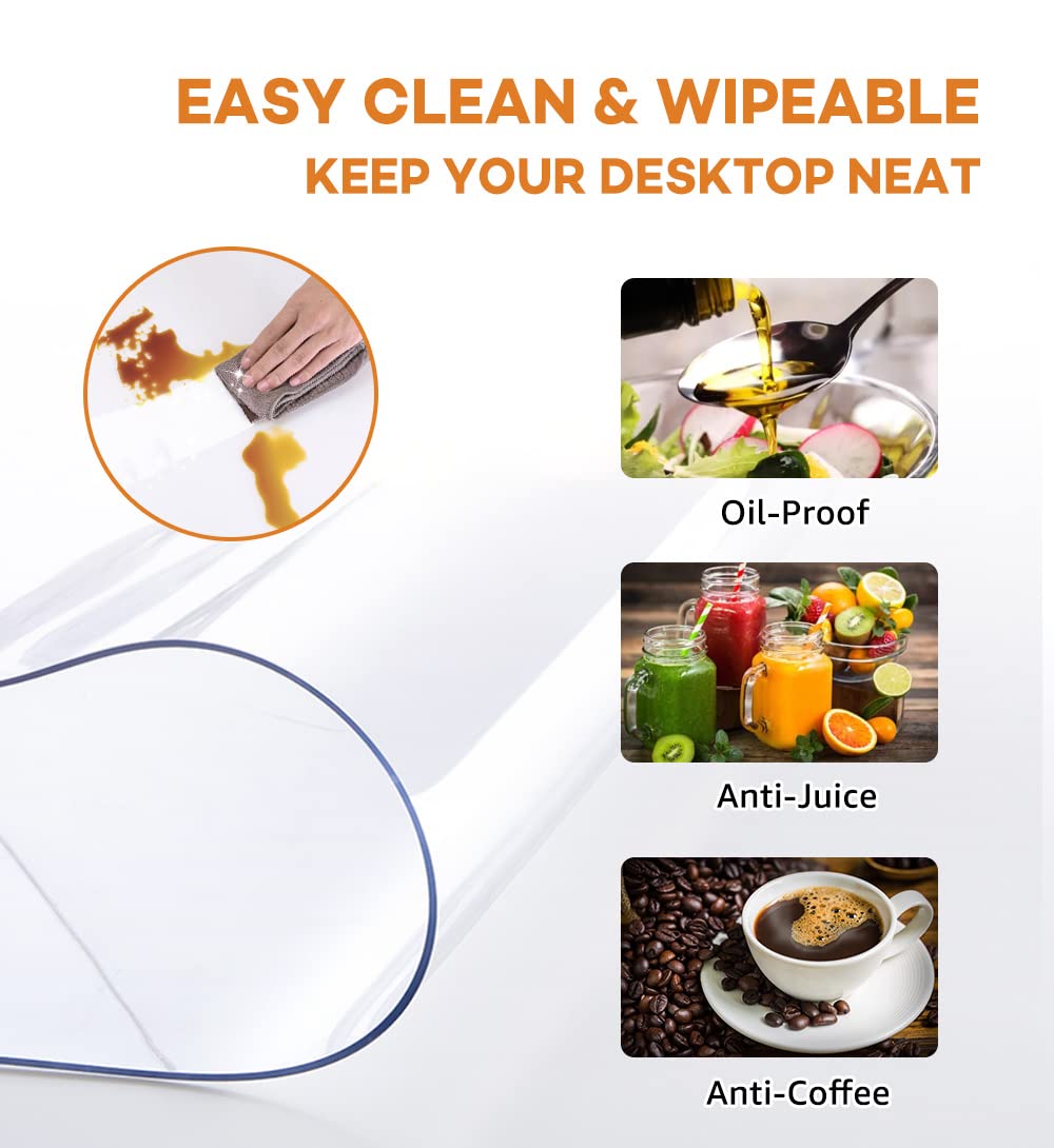 22x48 Inch New Version Clear PVC Table Cover Protector 1.5mm Thick Waterproof Heat Resistant Table Pad for Dining Room Table Plastic Vinyl Desk Pad Mat for Night Stand Dresser End Table Writing Desk