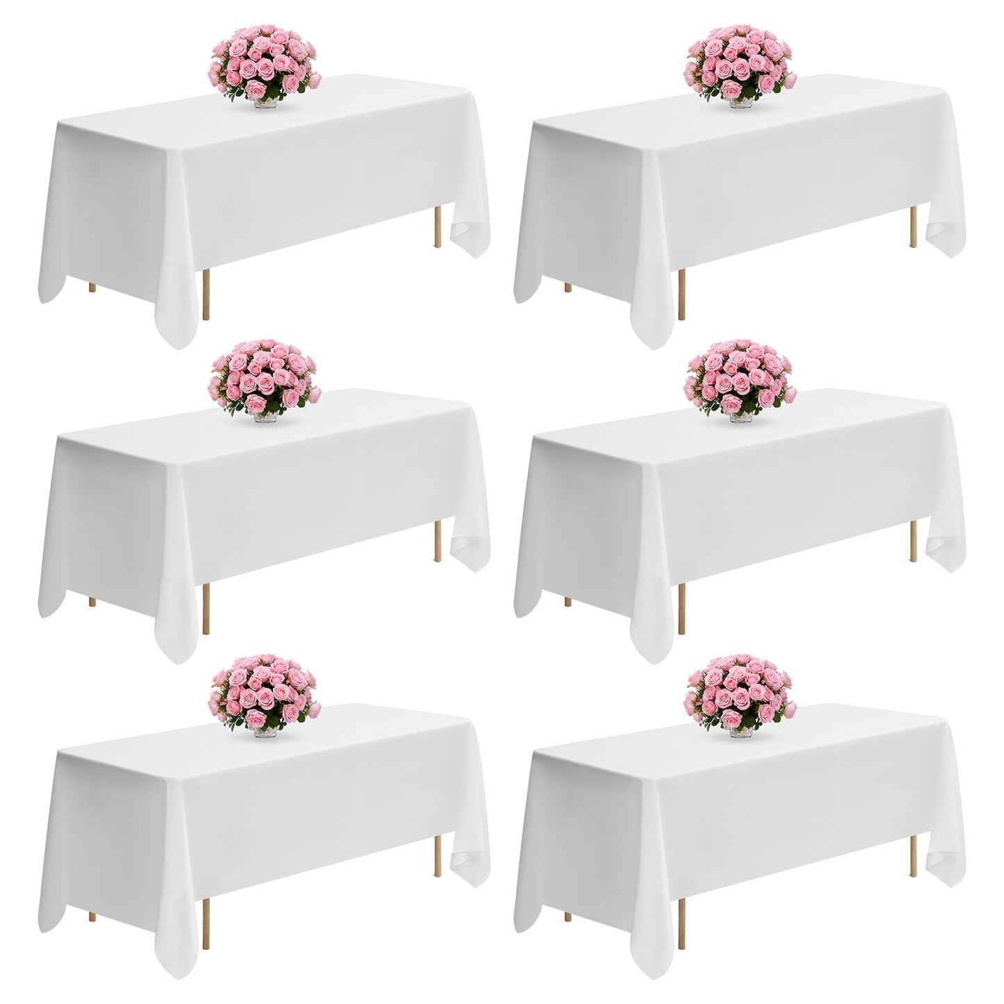 VEVOR White Tablecloths for Rectangle Tables, 6 Pack, 70 x 120 Inches, Reusable and Machine Washable Table Clothes, Wrinkle-Resistant Polyester Fabric Table Covers for Wedding, Party, Banquet