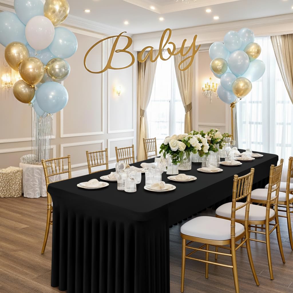 Smiry 2 Pack Spandex Open Back Tablecloth,Elastic Fitted Stretch Tablecloth for 6FT Rectangle Tables,Waterproof Washable Table Cover Skirt for Wedding, Banquet & Parties (Black, 72Lx30Wx30H Inch)