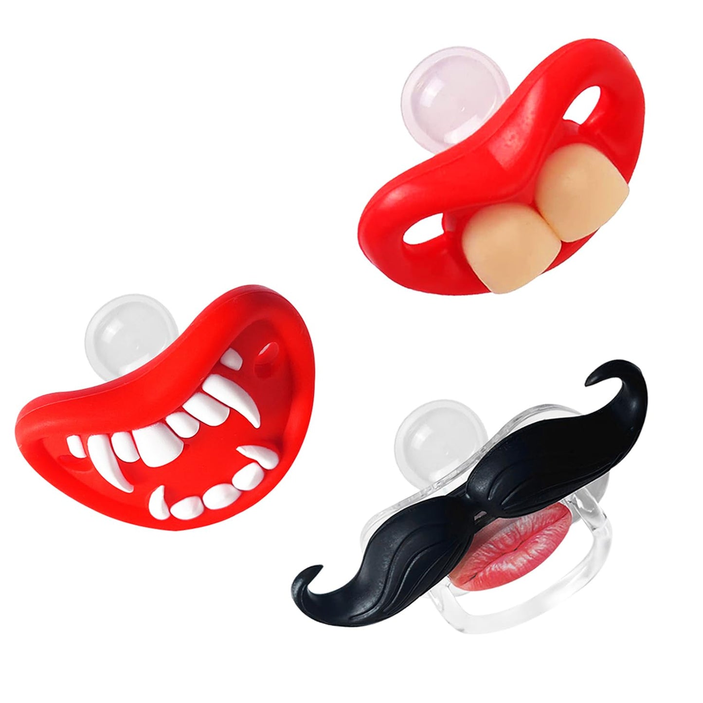 ROBBEAR Funny Baby Pacifier, Cute Mustache Binkies, Fake Big Teeth Binky Bucktooth Halloween Pacifiers for Babies 0-36 Months, Silicone Nipple Baby Binkies, BPA-Free, Gift for Infants