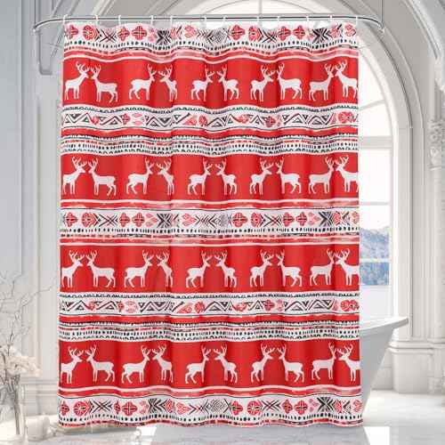 Christmas Boho Red Shower Curtains for Bathroom Cloth Farmhouse Retro Rustic Shower Curtain 72''x72'' Elegant Shower Curtain Machine Washable