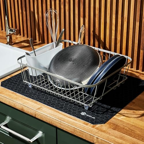 HexClad Ultra Thin Absorbent Dish Drying Mat Set - Fast Drying, Waterproof Backing