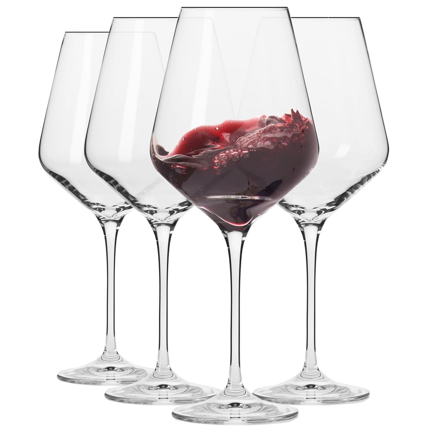 Krosno Red Wine Glasses 4-Piece 16.6 oz Avant-garde Collection, Perfect for Home, Restaurants & Parties, Dishwasher Safe, Thin Rim, Long Stem | Lead-Free Crystal Glass