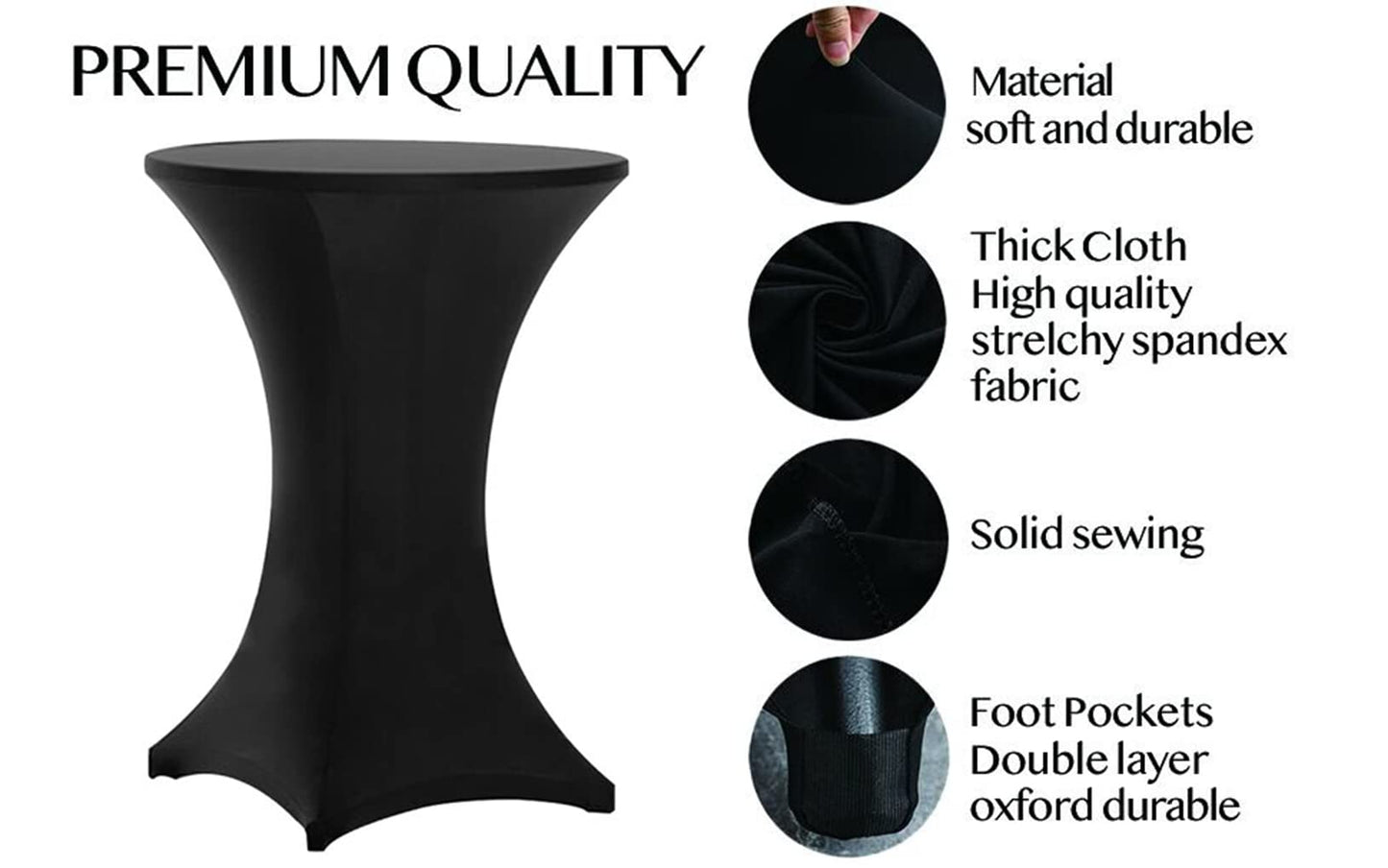 Tina's 4 Pack 30x42 Inch Highboy Spandex Cocktail Table Covers, Black, Fitted Stretch Cocktail Table Tablecloth for Round Tables