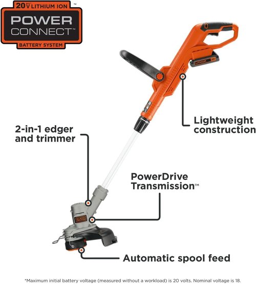 BLACK+DECKER 20V MAX Cordless String Trimmer & Edger - 12 Inch Steel Deck, Auto Spool Feed, Battery Included