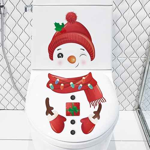 Christmas Toilet Stickers, Snowman Stickers Cute and Fun Toilet Stickers Snowman Christmas Home Decoration Wall Stickers