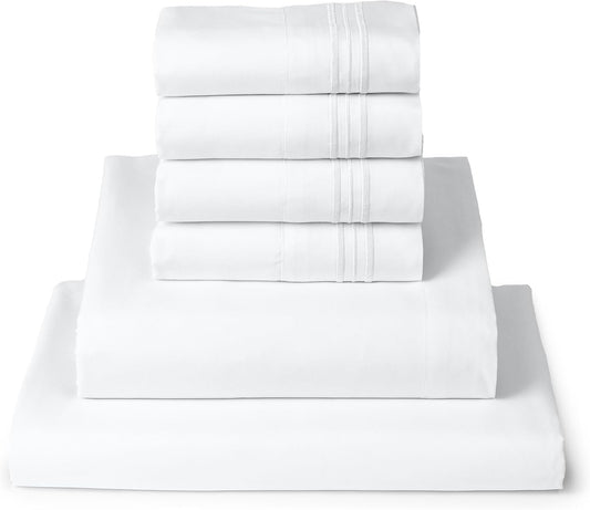 Mellanni King Sheet Set - 6-Piece Extra Soft Cooling Bedding | 16-Inch Deep Pocket, Easy Care - White