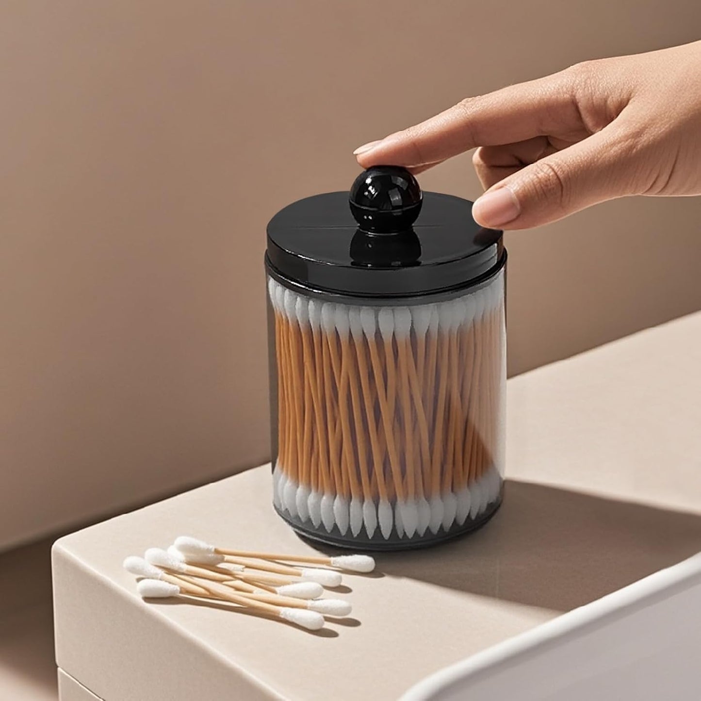 Skiennix 2-Pack Black Plastic Qtip Holder - Stylish Bathroom Organizer for Cotton Swabs & Accessories
