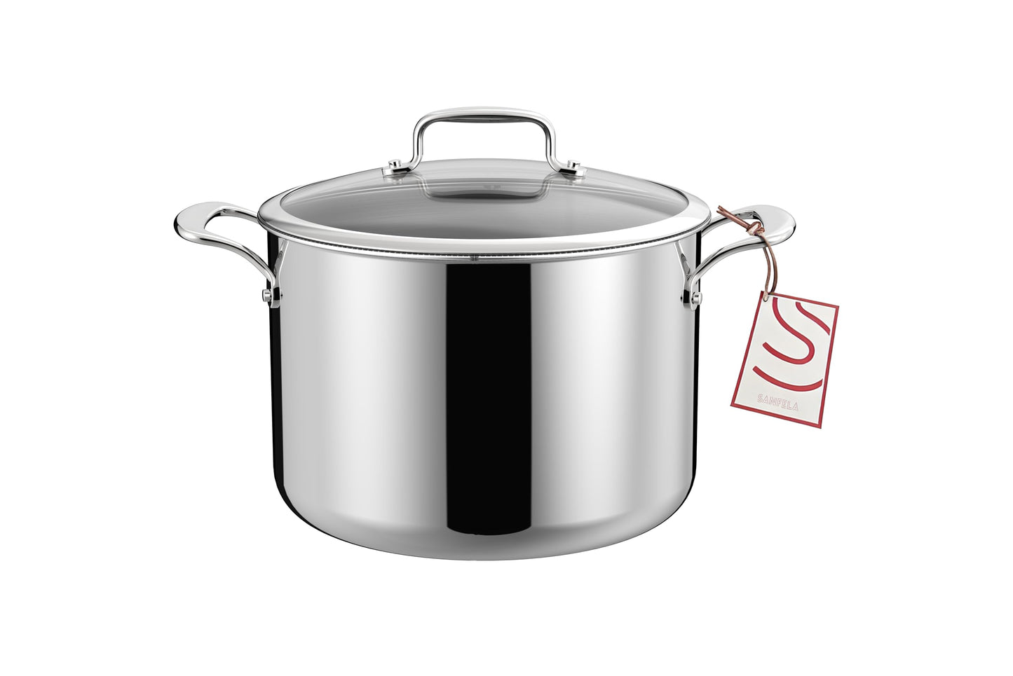 SANFELA 8 Quart Stainless Steel Stock Pot With Glass Lid, 5 Ply Stainless Clad, Induction Compatible, PTFE, PFAS and PFOA Free