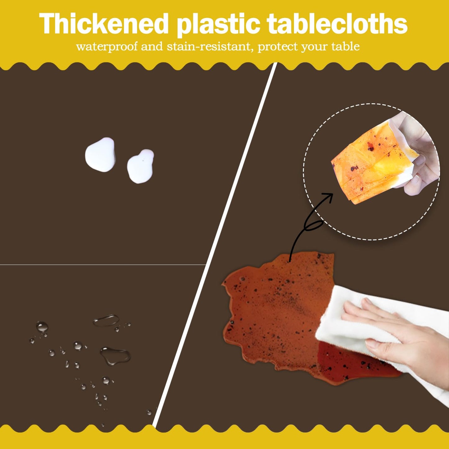 tujol Brown 6 Pack Plastic Table Cloth 54" x 108", Disposable Tablecloths Rectangle Table Cover, Plastic Tablecloths for Parties
