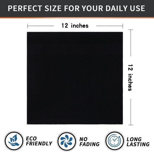 Homaxy 100% Cotton Dish Cloths, 8 Pack - 12 x 12 Inches, Waffle Weave Super Soft and Absorbent Dish Towels Quick Drying Dishcloths, Black