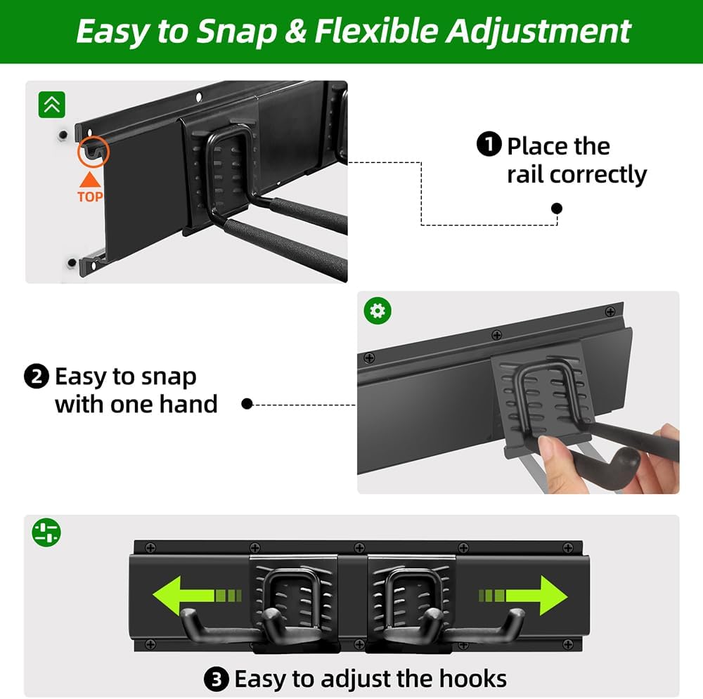 PIYILO Garage Wall Organizer - Heavy Duty Tool Rack with 48-Inch Rails & 6 Hooks | Max Load 360 LBS