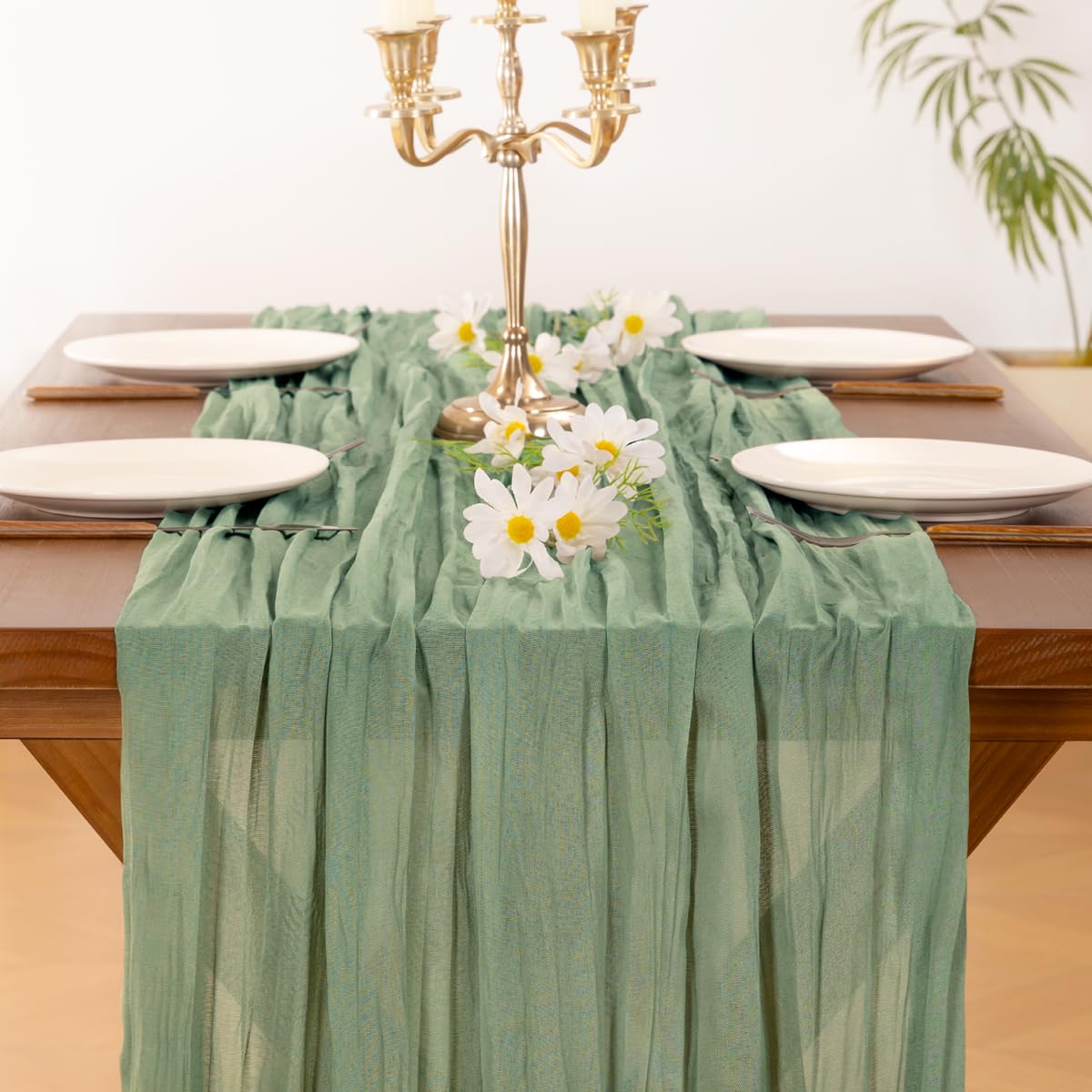 Socomi Sage Green Cheesecloth Table Runner Easter Spring Boho Rustic Farmhouse Gauze 120 inch 10FT Cheese Cloth Runner for Wedding Party Baby Shower Birthday Home Decor Holiday Decorations
