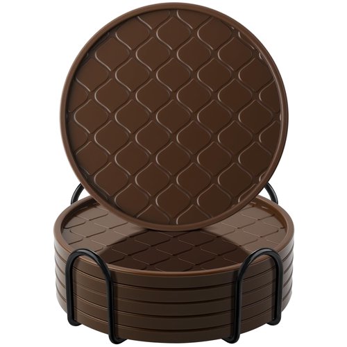 Coasters Set of 6,Hot or Cold Drink Coasters with Holder,Modern Style Coffee Table Coaster,Suitable for Kinds Cups Beer,Drink,Anti-Overflow Tabletop Protection(Coffee, 6pcs)