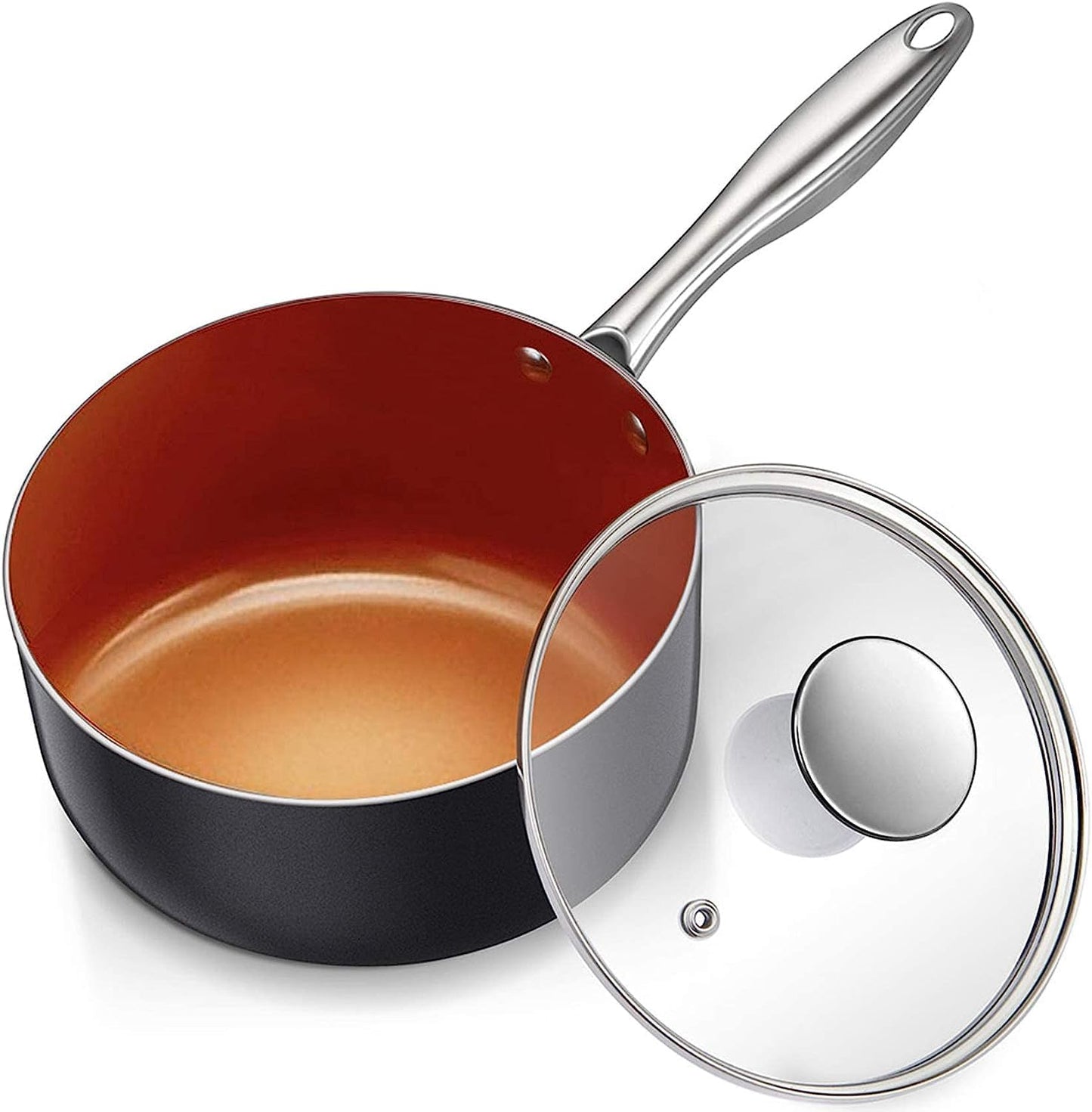 Michelangelo 1 Quart Nonstick Ceramic Saucepan with Lid - Ultra Durable Copper Finish