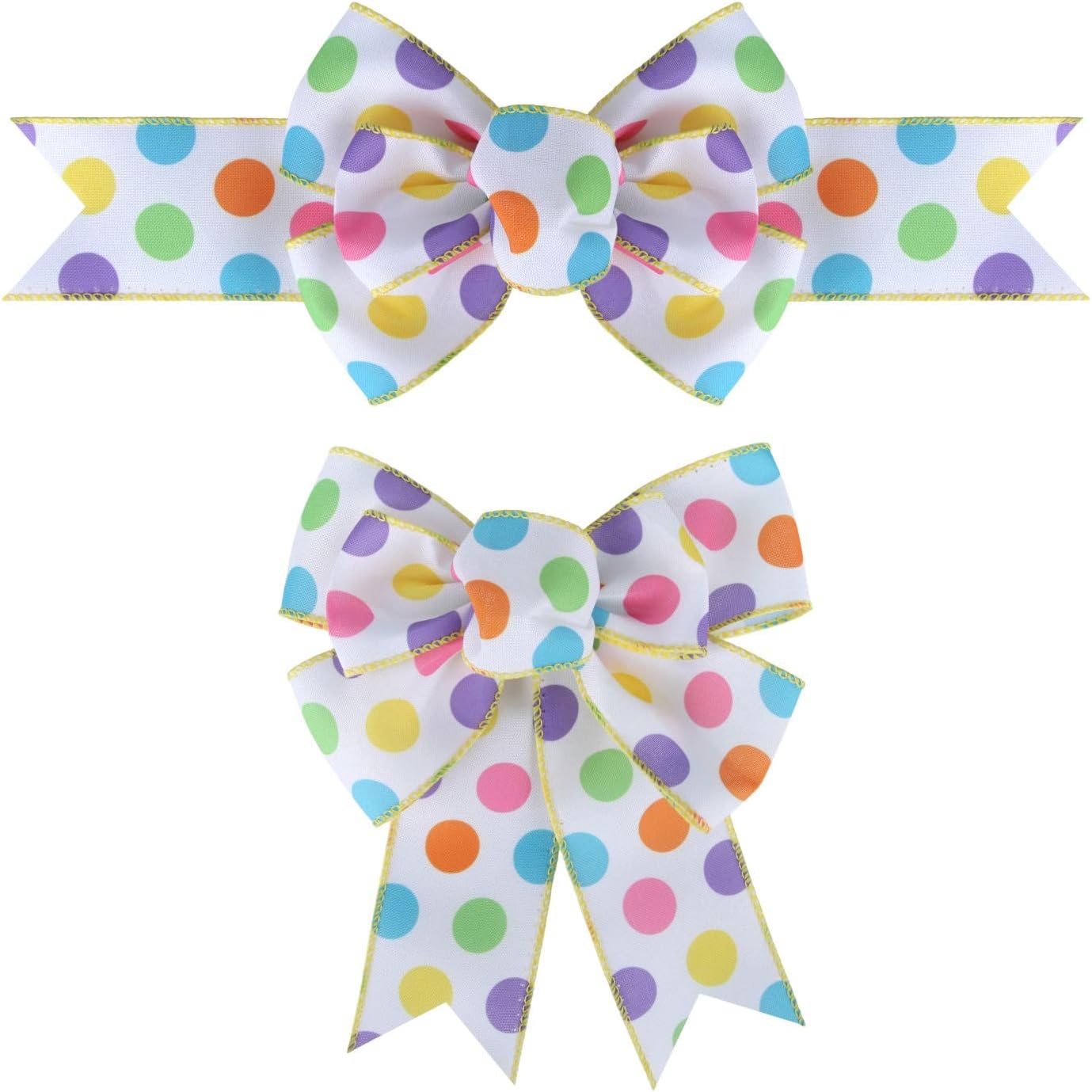 Meseey Burlap Wired Ribbon - Handmade Premade Bows for Wreaths & Gift Wrapping | Polka Dot Design