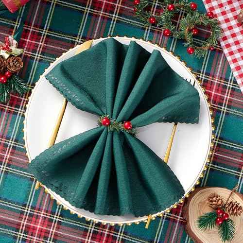 APTWOW Christmas Napkin Rings Set of 12 - Red Berry Wreath Napkin Holder, Holiday Christmas Napkin Rings for Table Decorations, Dinner Party, and Winter Weddings