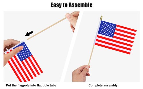 HSQCEZ 12Pcs Small American USA Flags on Wooden Stick Mini United States Flag Hand Held Flag Decorations,5x8 Inch