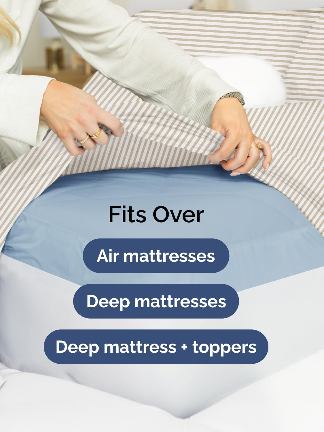 Skiennix Extra Deep King Sheet Set - 6 Piece Breathable Cooling Bedding - Soft Wrinkle-Free Beige Stripes