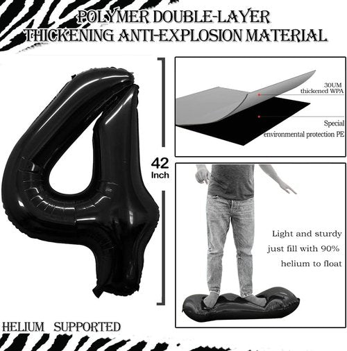 GOER Jumbo 14 Balloons - 42 Inch Foil Helium Decorations for 14th Birthday Party (Black)