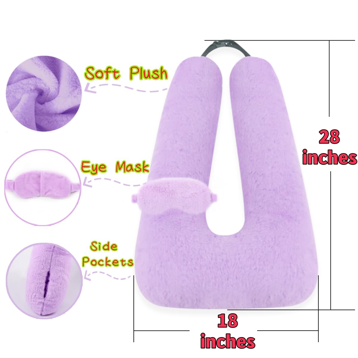 Sexysamba Travel Pillow with Sleep Mask Set Car Pillow Kids Travel Pillow for Sleeping U Shaped Car Seat Pillow Head Neck Body Support for Kids and Adults Road Trip Accessories,Purple