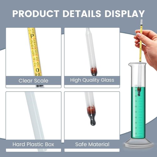 Hydrometer Alcohol Meter, Hydrometer Alcohol 0-200 Proof and Tralle Hydrometer, Alcoholmeter for Liquor/Moonshine/Proofing Distilled, Alcohol Proof Tester for Beginners and Experts Alike(2 Pcs)