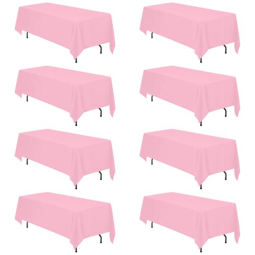 BRILLMAX 8 Pack Pink Tablecloths 70 x 120 Inch for 6ft & 8ft Rectangle Tables - 150 GSM Polyester Fabric, Universal Fit, Water, Stain & Wrinkle Resistant Cloth Cover for Wedding Reception Banquet