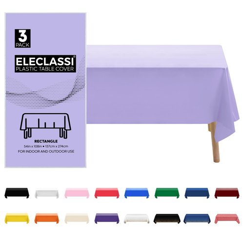Eleclassi 3 Pack Premium Lavender Plastic Table Cloth Disposable Tablecloth 54 x 108 in - Waterproof Plastic Tablecloths for Rectangle Tables Up to 8 Ft - Party Table Cloths Disposable