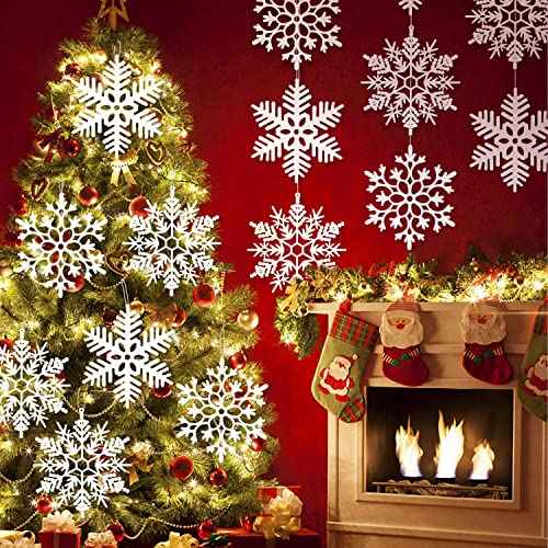 EIMMBD 6pcs Large Snowflakes Ornaments, 12¡± Plastic Glitter Snowflake Decorations for Indoor Outdoor Christmas Trees Window Room Winter Party Craft (White)