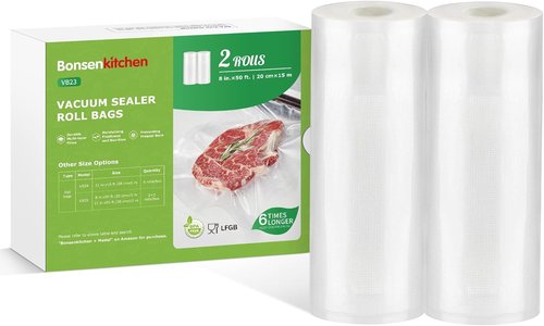 Bonsenkitchen Vacuum Sealer Bags - Durable 8" x 50' Rolls | Heavy Duty, BPA Free for Food Storage & Sous Vide