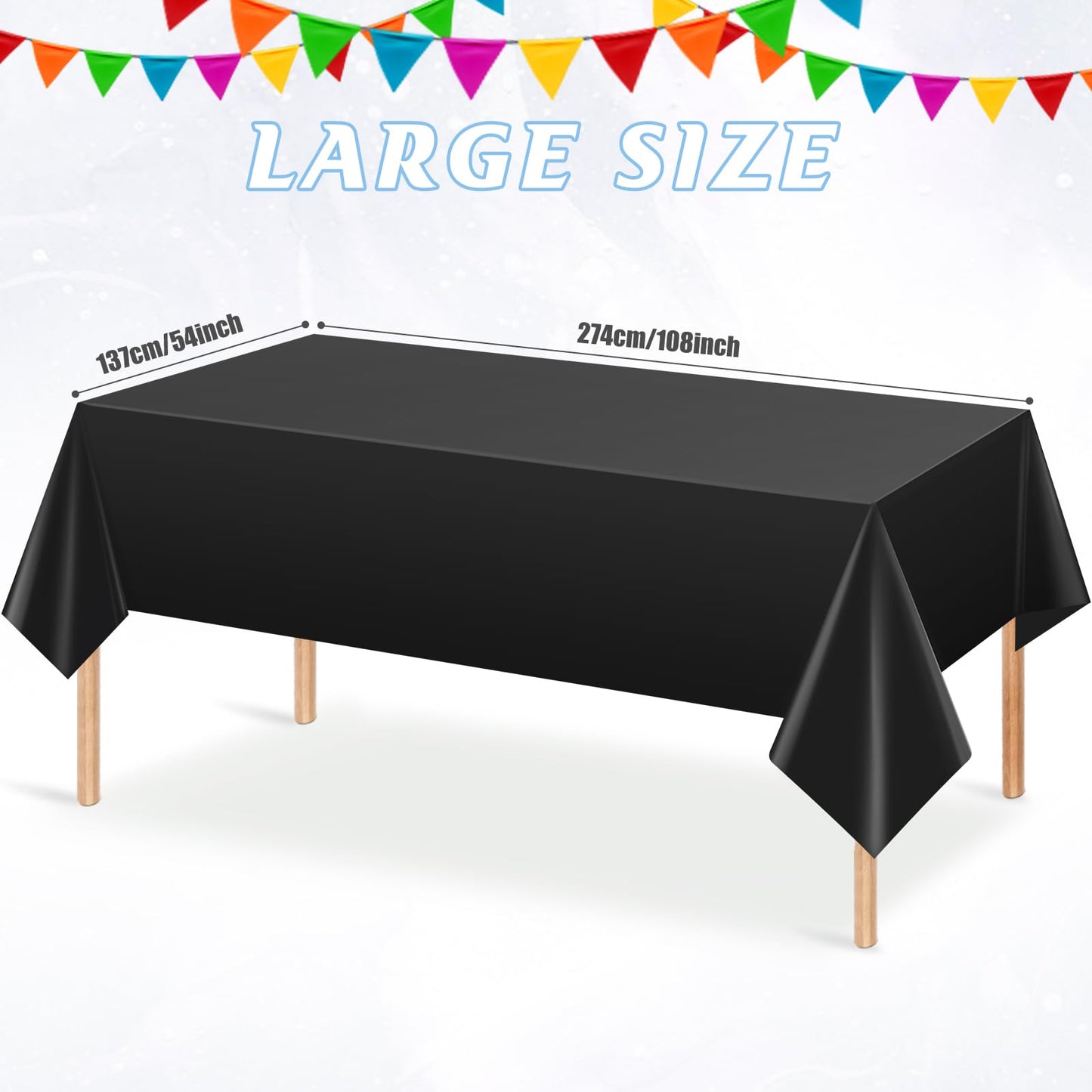 YIDAKO 12Pcs Black Rectangle Tablecloth,Disposable Plastic Table Cloth,Waterproof Black Table Cover for Graduation Birthdays Weddings Anniversary Party Decorations,54 x 108 Inch