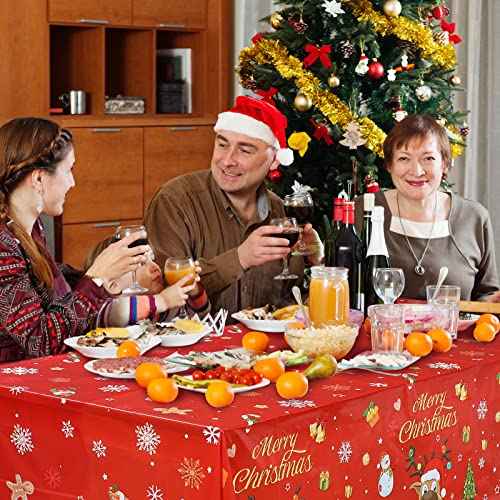 Irenare Christmas Tablecloth Plastic Reindeer Tablecloth Elk Merry Christmas Table Cover for Xmas Dinner Winter Holiday Party Decoration and Supplies, 54 x 108 Inch(3 Pieces)