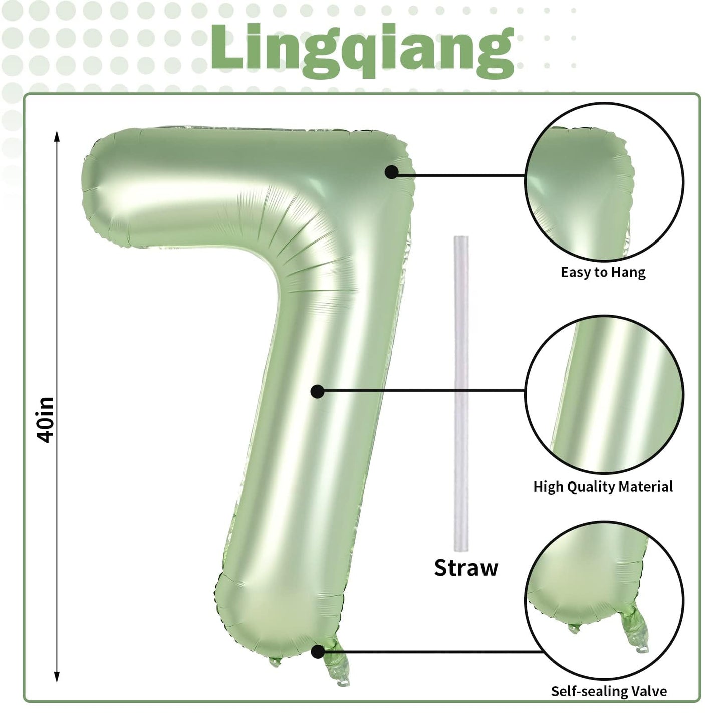 Lingqiang Sage Green Number 70 Balloons, 3pc 40 Inch Large Olive Green Foil Number 7 & 0 Balloons for Women, Men, Unisex Adults, Self Inflating 70th Birthday, Anniversary Party Decorations Supplies