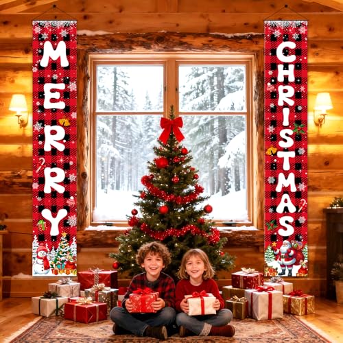 Christmas Hanging Banner Set - Porch & Wall Decor with Christmas Tree & Snowflake Patterns