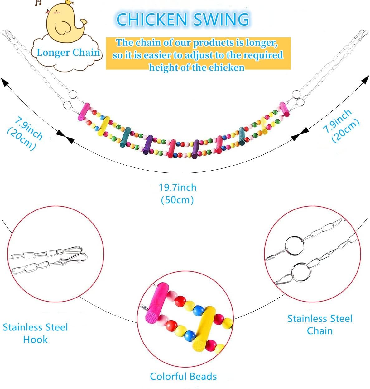 Skiennix Chicken Toys Set - 7PCS Chicken Swing Ladder, Xylophone Mirror & Feeder for Hens | Coop Accessories
