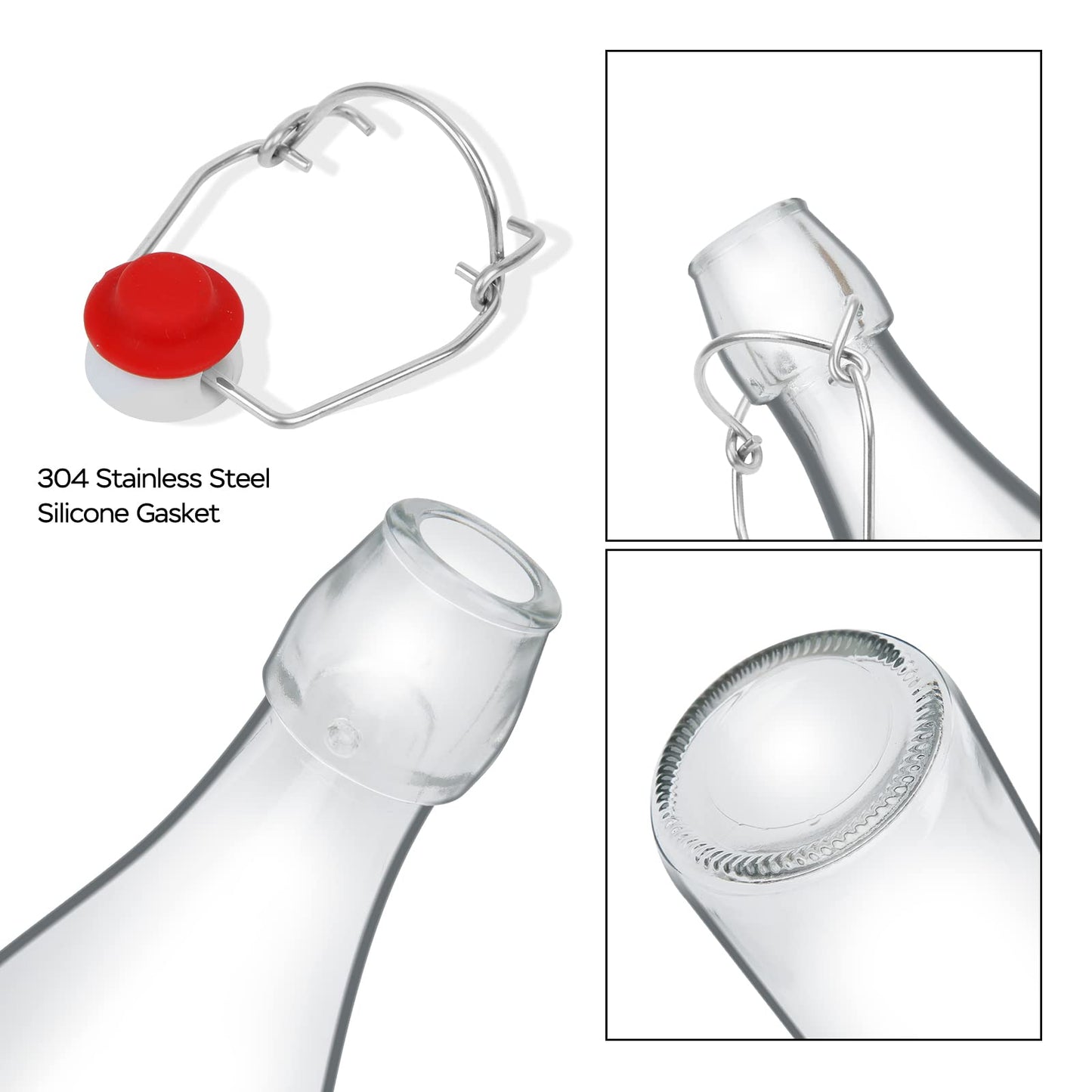 ZEBEIYU Swing Top Glass Bottles 16oz,Glass Beer Bottles With Airtight Caps for Home Brewing,Kombucha, 2nd Fermentation, Water Kefir, Beverages, Soda, Oils, Vinegar, Limoncello（6 Pack