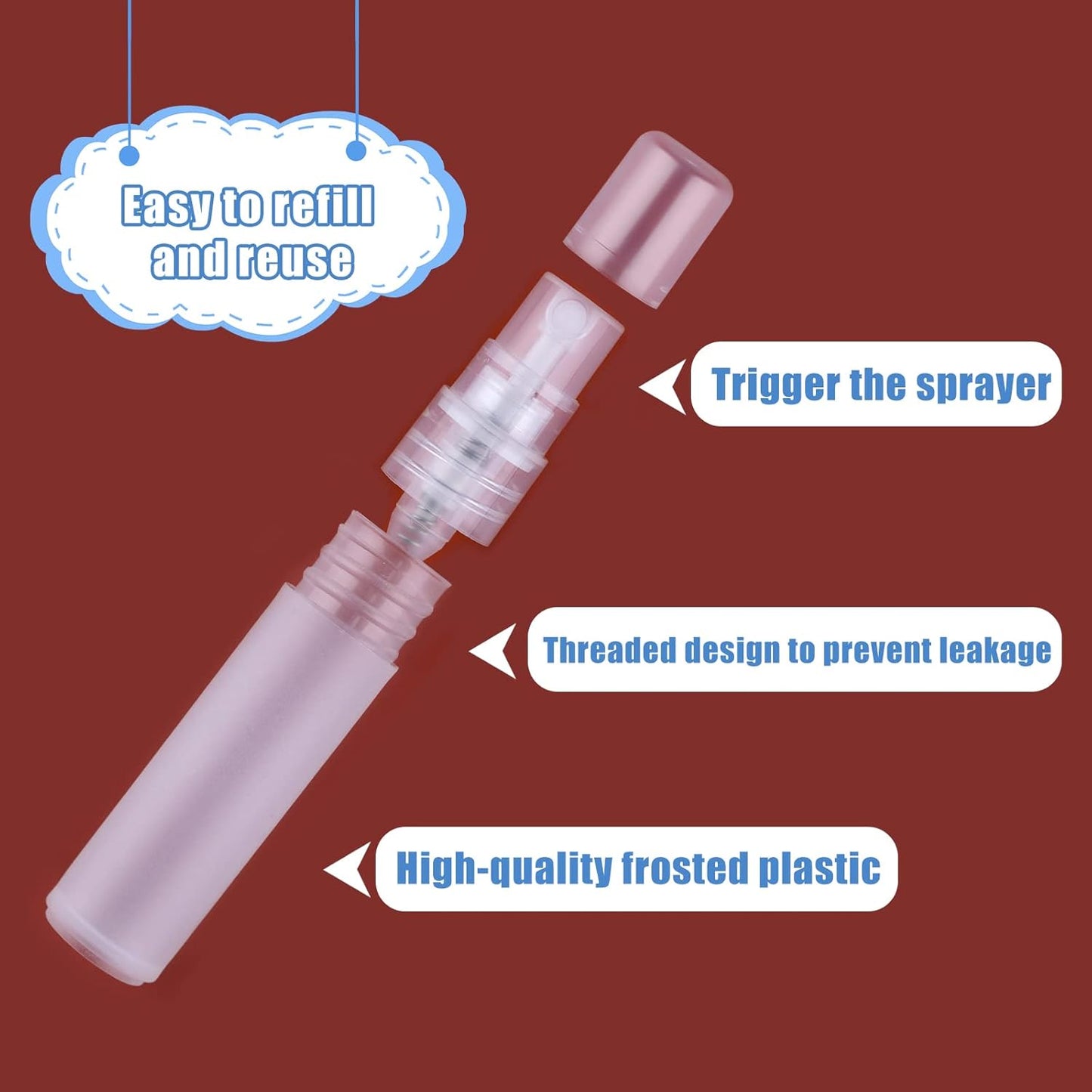 KINBOM Refillable Perfume Atomizers - 5pcs Travel Spray Bottles for Hair, Face & Plants (5ml)