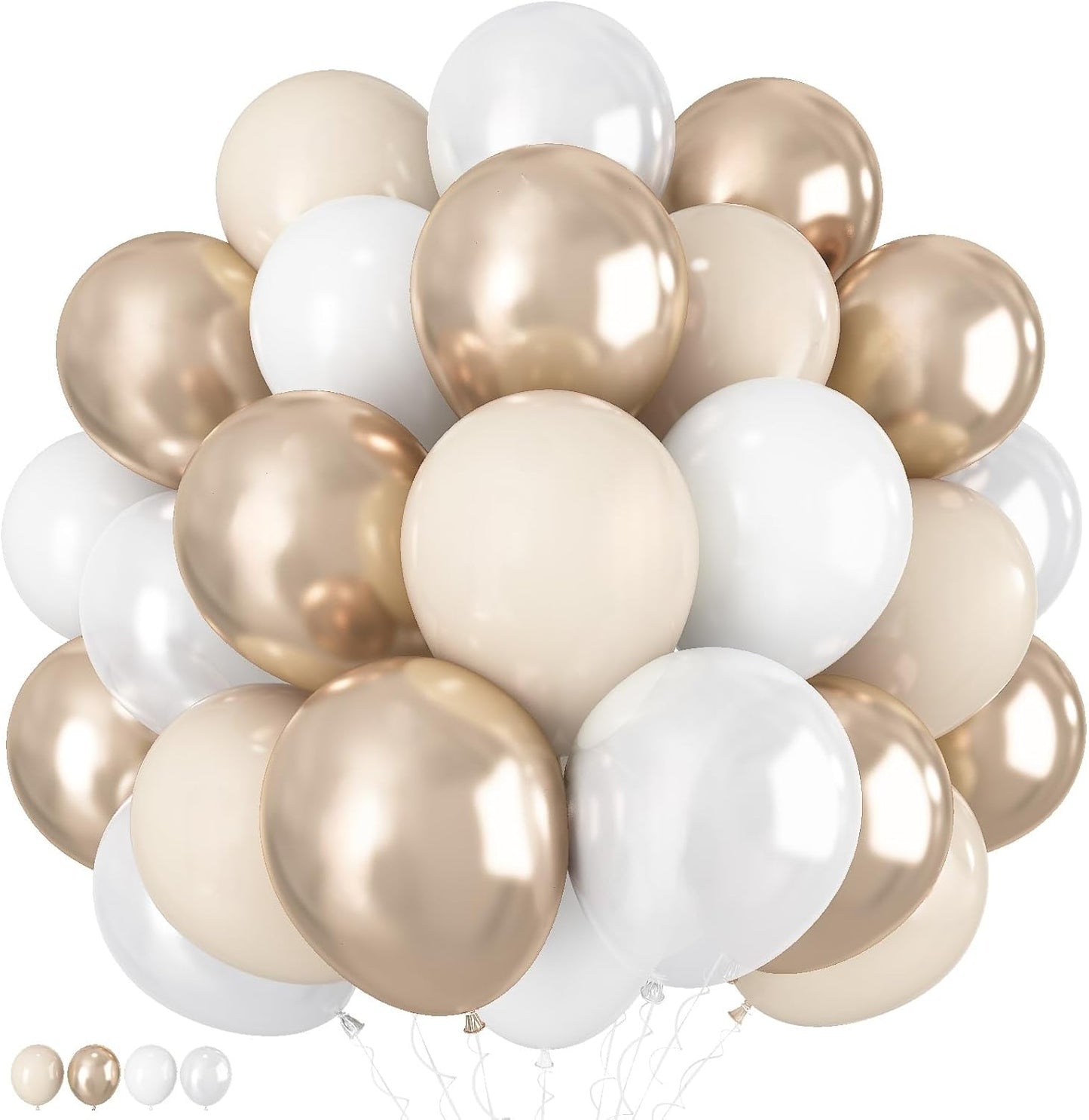 Skiennix 40-Inch Number 1 Balloon - 60 Pcs White Gold & Nude Cream Confetti Balloons for 1st Birthday & Boho Wedding Decor