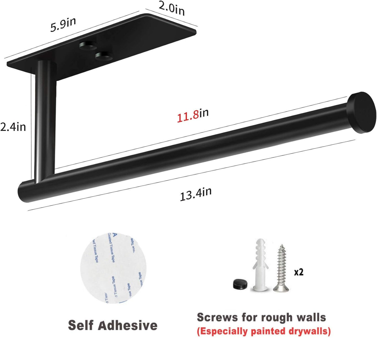 VAEHOLD Paper Towel Holder - Self-Adhesive Under Cabinet Mount | Durable SUS304 Stainless Steel - Black Finish