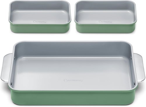 Caraway Nonstick Baking Pan Set | 2x 9" x 6.5" & 1x 9" x 13" - Non-Toxic, PTFE & PFOA Free - Deep Ceramic for Casseroles & Lasagna - Sage
